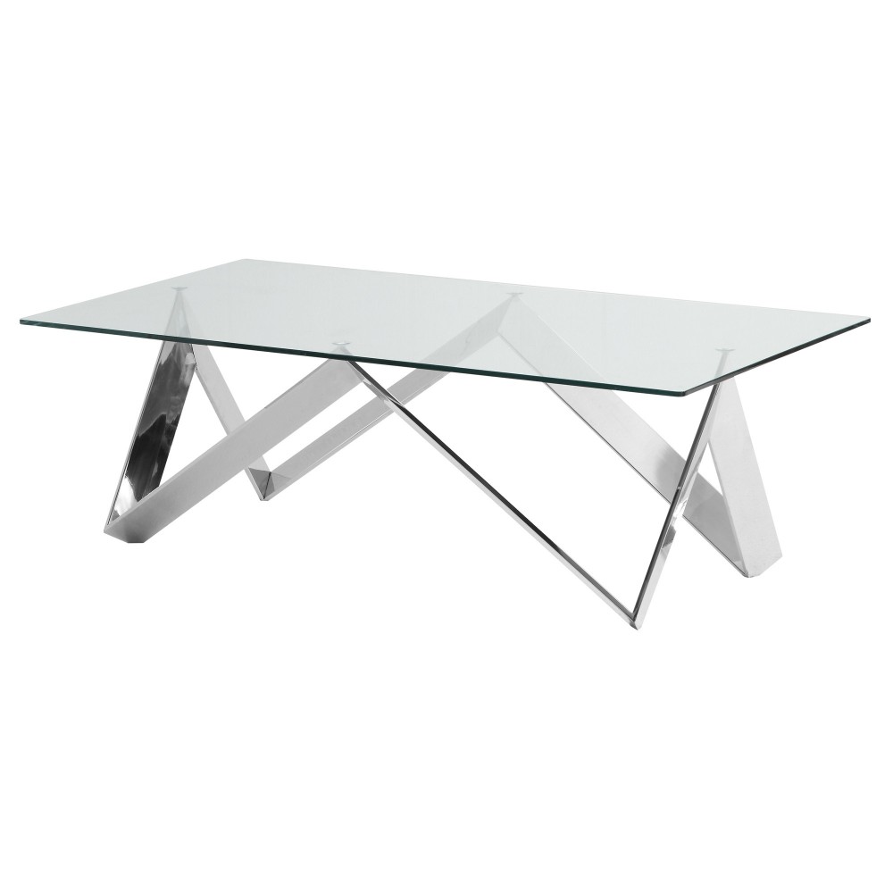 Scarlett Contemporary Rectangular Coffee Table in Polished Steel Finish