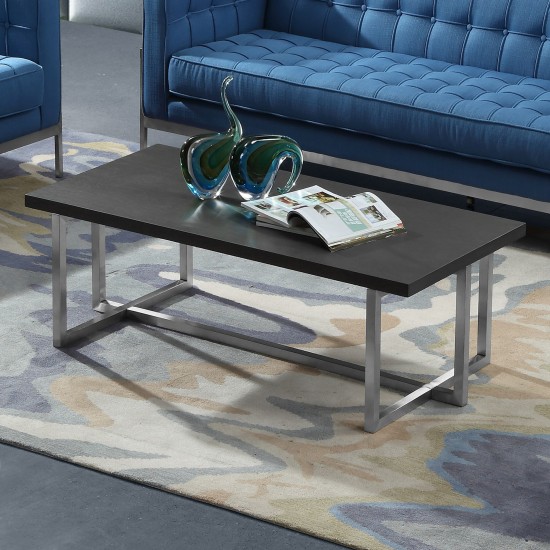 Topaz Contemporary Rectangular Coffee Table in Brushed Stainless Steel