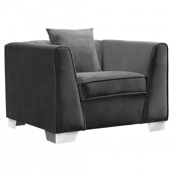 Cambridge Sofa Chair in Brushed Stainless Steel and Dark Gray Velvet