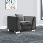 Cambridge Sofa Chair in Brushed Stainless Steel and Dark Gray Velvet