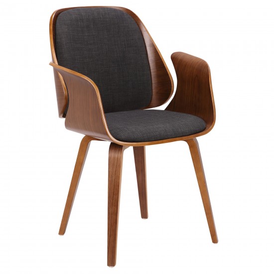 Tiffany Mid-Century Dining Chair in Charcoal Fabric with Walnut Veneer Finish