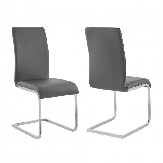 Amanda Contemporary Side Chair in Gray Faux Leather and Chrome Finish - Set of 2