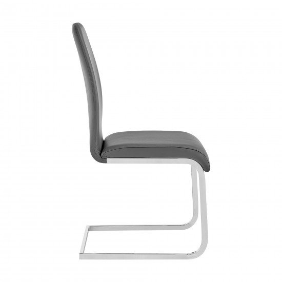 Amanda Contemporary Side Chair in Gray Faux Leather and Chrome Finish - Set of 2