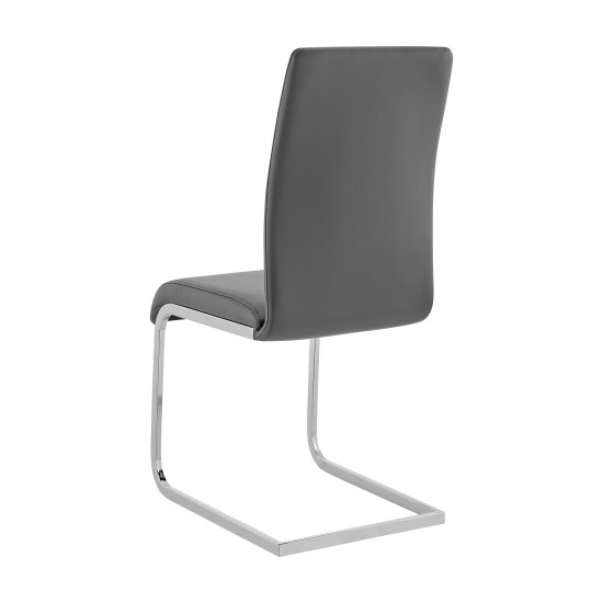 Amanda Contemporary Side Chair in Gray Faux Leather and Chrome Finish - Set of 2