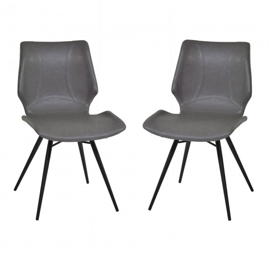 Zurich Dining Chair in Gray Faux Leather and Black Metal Finish - Set of 2