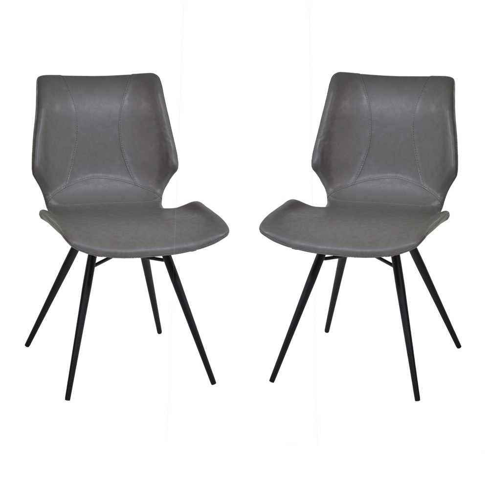 Zurich Dining Chair in Gray Faux Leather and Black Metal Finish - Set of 2