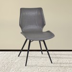 Zurich Dining Chair in Gray Faux Leather and Black Metal Finish - Set of 2