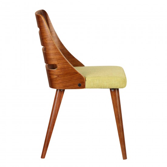 Storm Mid-Century Dining Chair in Walnut Wood and Green Fabric