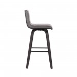 Vienna 30" Bar Height Swivel Grey Faux Leather and Black Wood Bar Stool