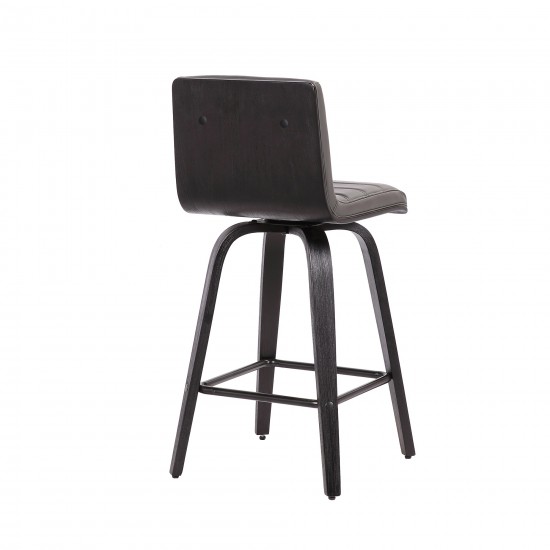 Vienna 30" Bar Height Swivel Grey Faux Leather and Black Wood Bar Stool