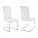 Amanda Side Chair in White Faux Leather and Chrome Finish - Set of 2