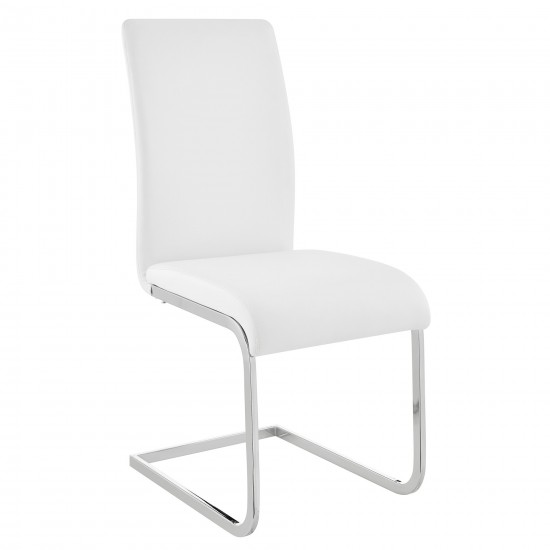 Amanda Side Chair in White Faux Leather and Chrome Finish - Set of 2