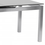 Extension Dining Table in Brushed Stainless Steel and Gray Tempered Glass Top