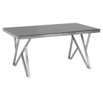 Mirage Dining Table in Brushed Stainless Steel and Gray Tempered Glass Top