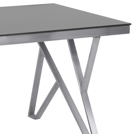 Mirage Dining Table in Brushed Stainless Steel and Gray Tempered Glass Top