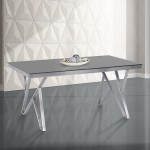 Mirage Dining Table in Brushed Stainless Steel and Gray Tempered Glass Top