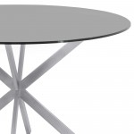 Round Dining Table in Brushed Stainless Steel with Gray Tempered Glass Top