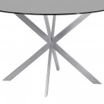 Round Dining Table in Brushed Stainless Steel with Gray Tempered Glass Top