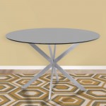 Round Dining Table in Brushed Stainless Steel with Gray Tempered Glass Top