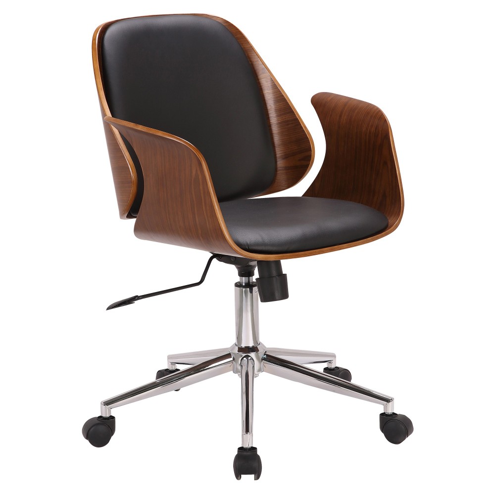 Santiago Mid-Century Office Chair in Black Faux Leather with Walnut Wood Finish