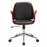 Santiago Mid-Century Office Chair in Black Faux Leather with Walnut Wood Finish