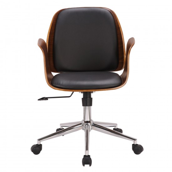 Santiago Mid-Century Office Chair in Black Faux Leather with Walnut Wood Finish