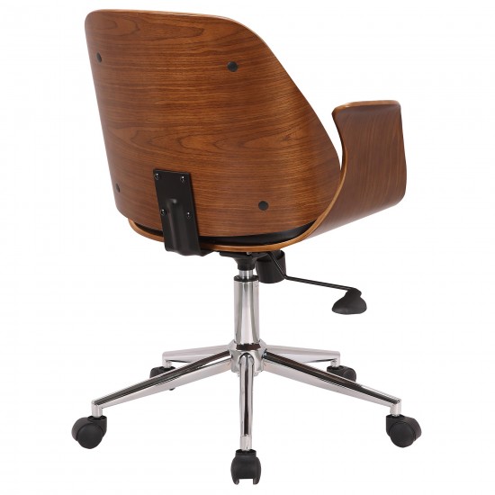 Santiago Mid-Century Office Chair in Black Faux Leather with Walnut Wood Finish