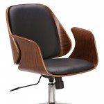 Santiago Mid-Century Office Chair in Black Faux Leather with Walnut Wood Finish