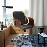 Santiago Mid-Century Office Chair in Black Faux Leather with Walnut Wood Finish