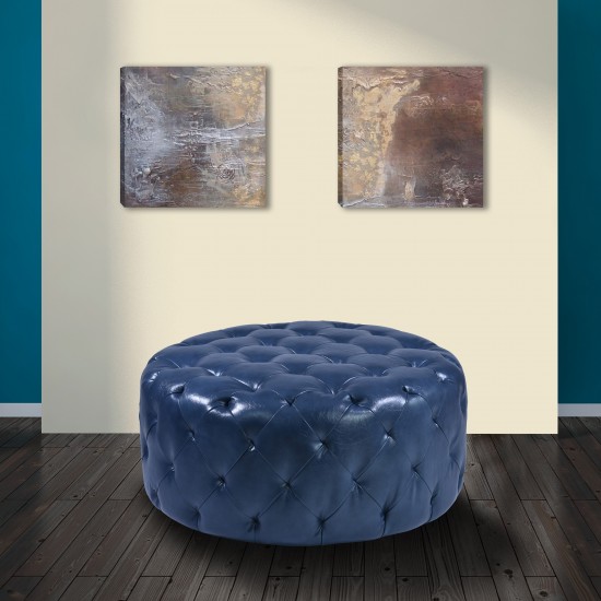 Victoria Ottoman In Ocean Blue Bonded Leather