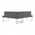 Amanda Nook Corner Dining Bench in Gray Faux Leather and Chrome Finish