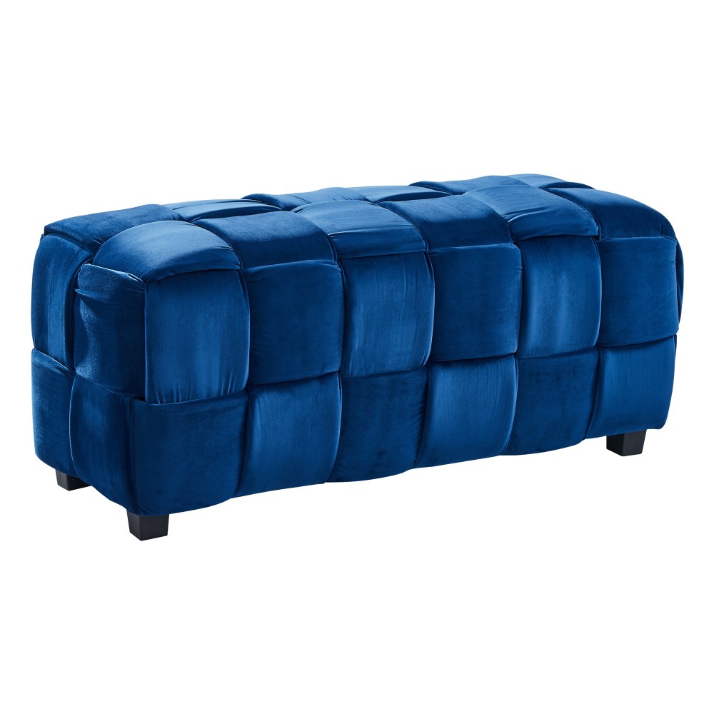 Raven Contemporary Long Ottoman in Blue Velvet