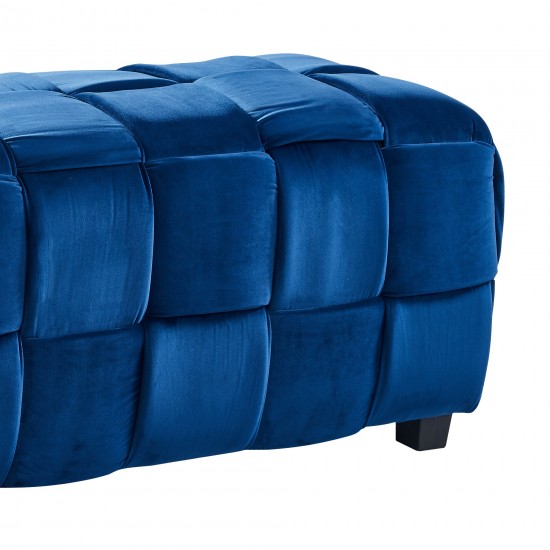 Raven Contemporary Long Ottoman in Blue Velvet