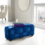 Raven Contemporary Long Ottoman in Blue Velvet