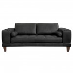 Wynne Contemporary Loveseat in Genuine Black Leather with Brown Wood Legs