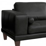 Wynne Contemporary Loveseat in Genuine Black Leather with Brown Wood Legs