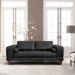 Wynne Contemporary Loveseat in Genuine Black Leather with Brown Wood Legs