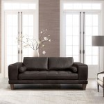 Wynne Contemporary Loveseat in Genuine Espresso Leather with Brown Wood Legs