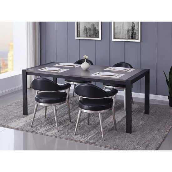 Tessa Contemporary Dining Table in Matte Black Finish and Gray Walnut Top
