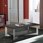 Vermont Contemporary Coffee Table in Brushed Stainless Steel Finish and Gray Top