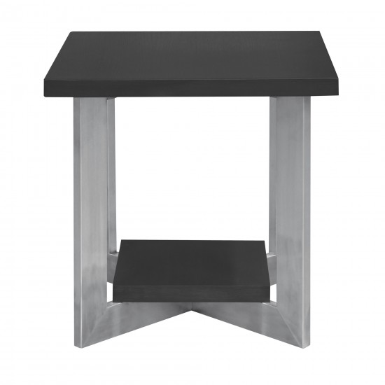 Vermont Contemporary End Table in Brushed Stainless Steel Finish and Gray Top