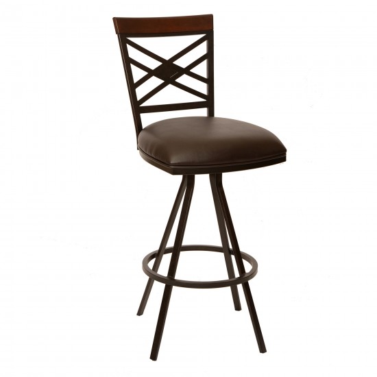 Zoe 26" Transitional Armless Barstool In Coffee and Auburn Bay Metal