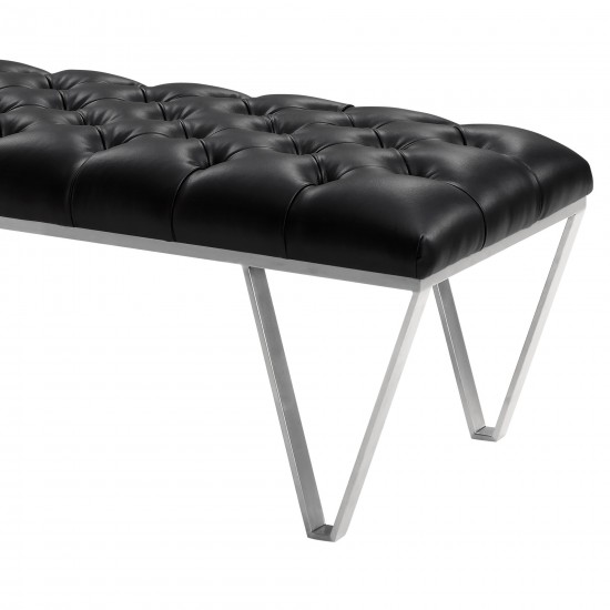 Serene Contemporary Tufted Bench in Brushed Stainless Steel