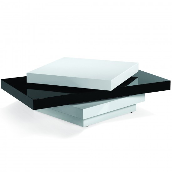 Modern Swivel Coffee Table In Black And White High Gloss Finish