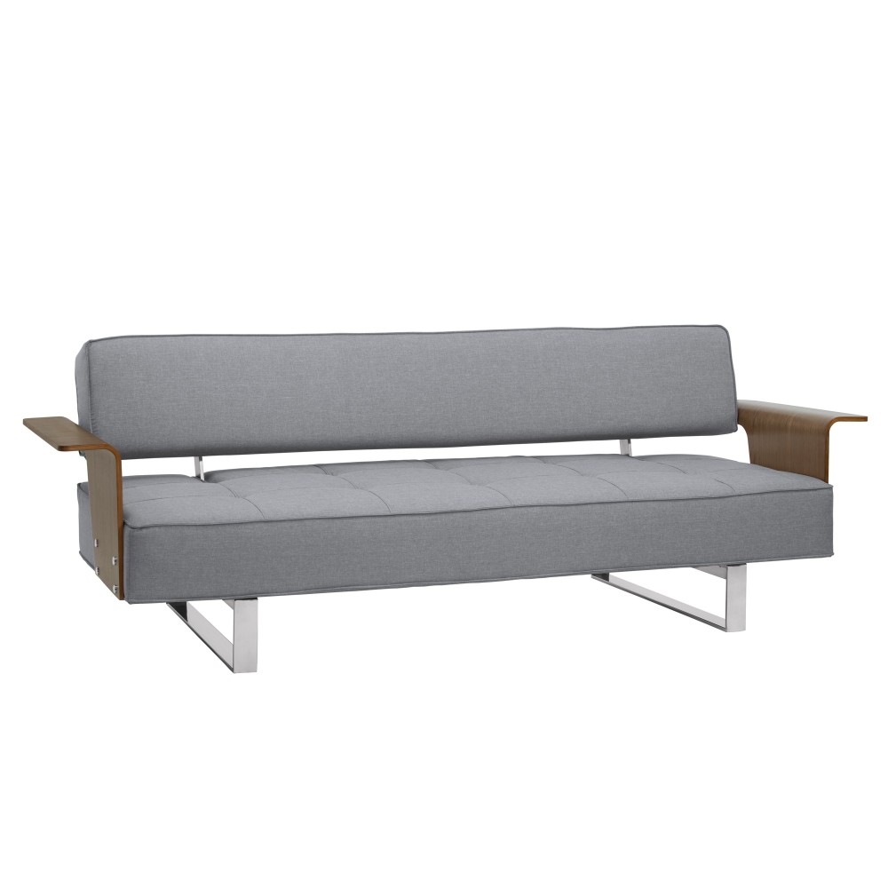 Taft Mid-Century Convertible Futon in Gray Tufted Fabric and Walnut Wood