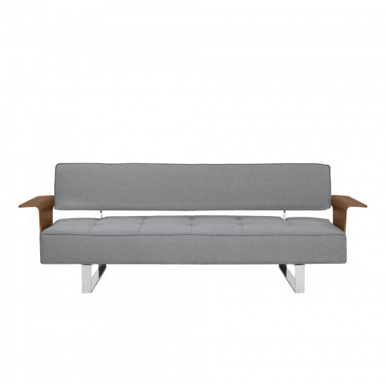 Taft Mid-Century Convertible Futon in Gray Tufted Fabric and Walnut Wood