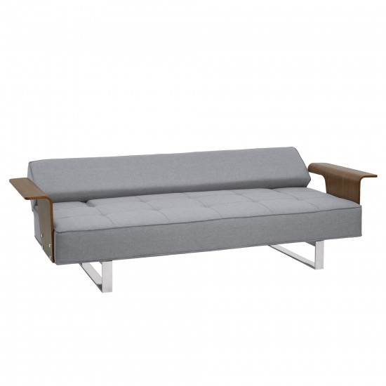 Taft Mid-Century Convertible Futon in Gray Tufted Fabric and Walnut Wood