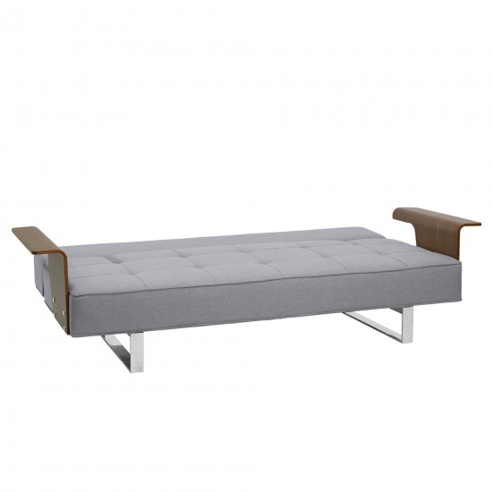 Taft Mid-Century Convertible Futon in Gray Tufted Fabric and Walnut Wood