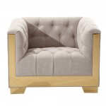Zinc Contemporary Chair In Taupe Tweed and Shiny Gold Finish