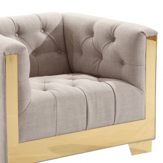 Zinc Contemporary Chair In Taupe Tweed and Shiny Gold Finish